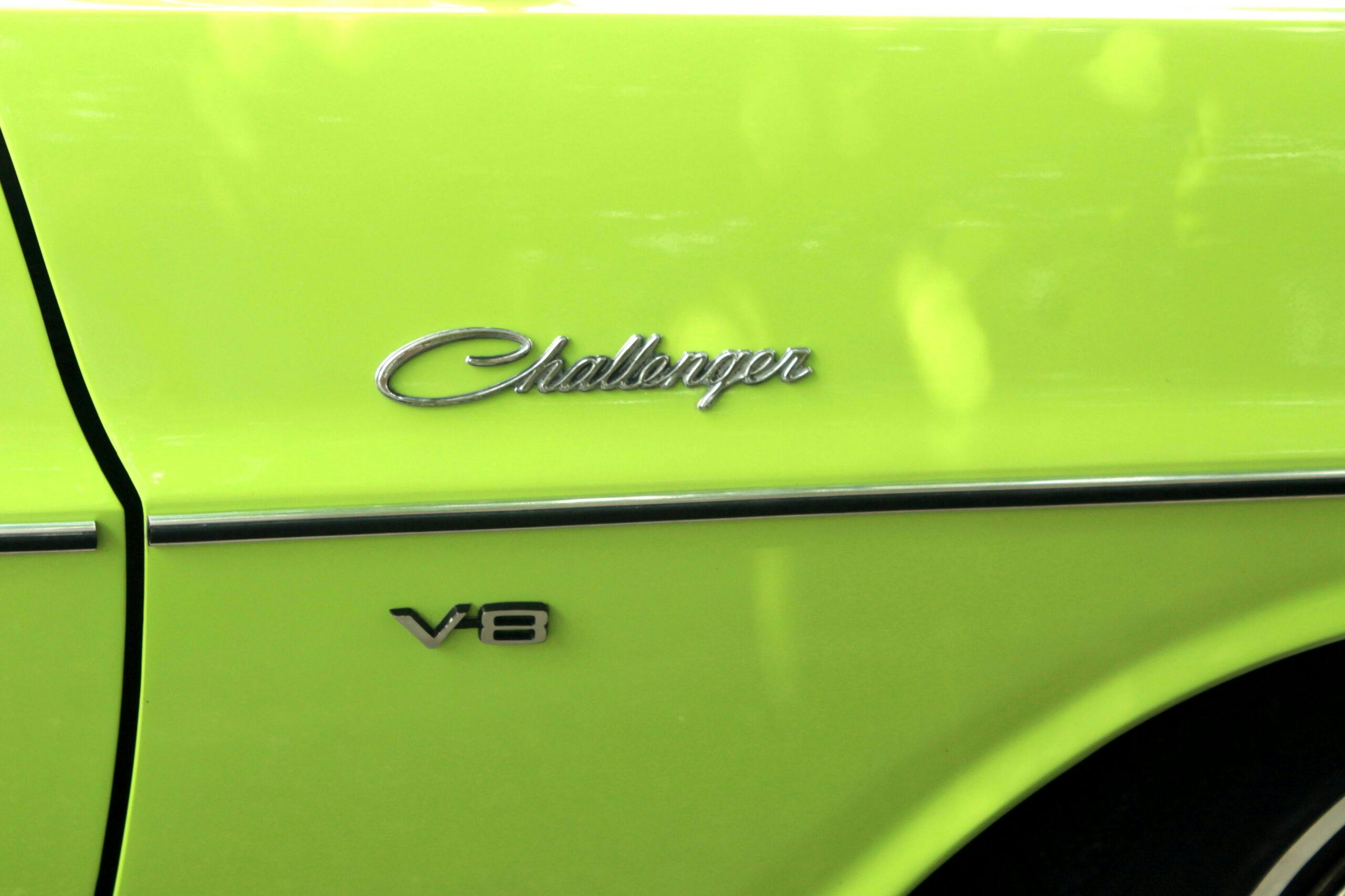 1970 Dodge Challenger high impact sublime badges closeup