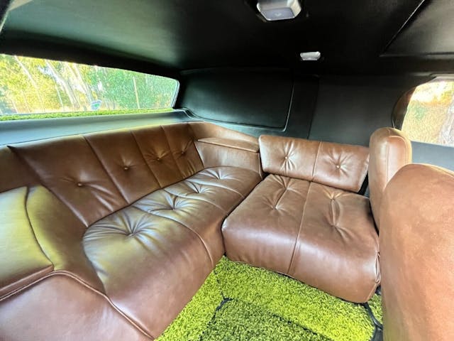 1971 Volkswagen Bus interior rear leather couch