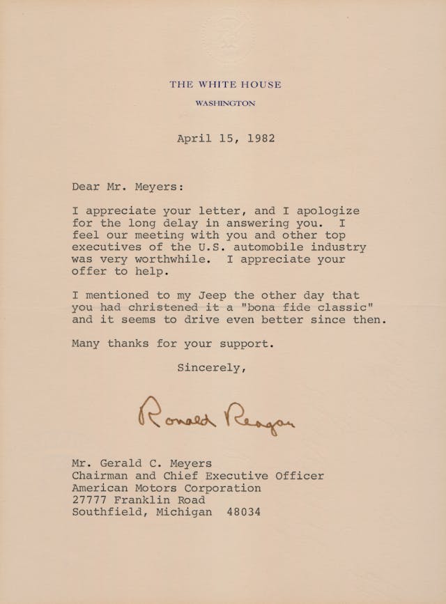 Gerry Meyers Ronald Reagan letter