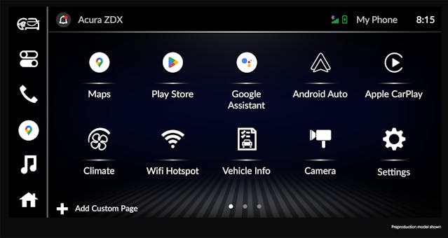 Acura ZDX In-Car Google Connectivity Screen