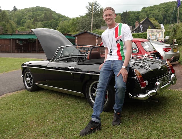 Adam Rycarte with MGB at Hagerty Hill Climb
