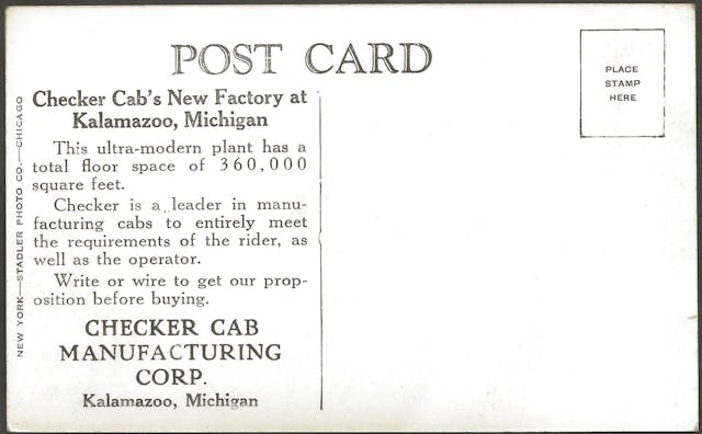 Checker Cab Kalamazoo Plant Post Card Print