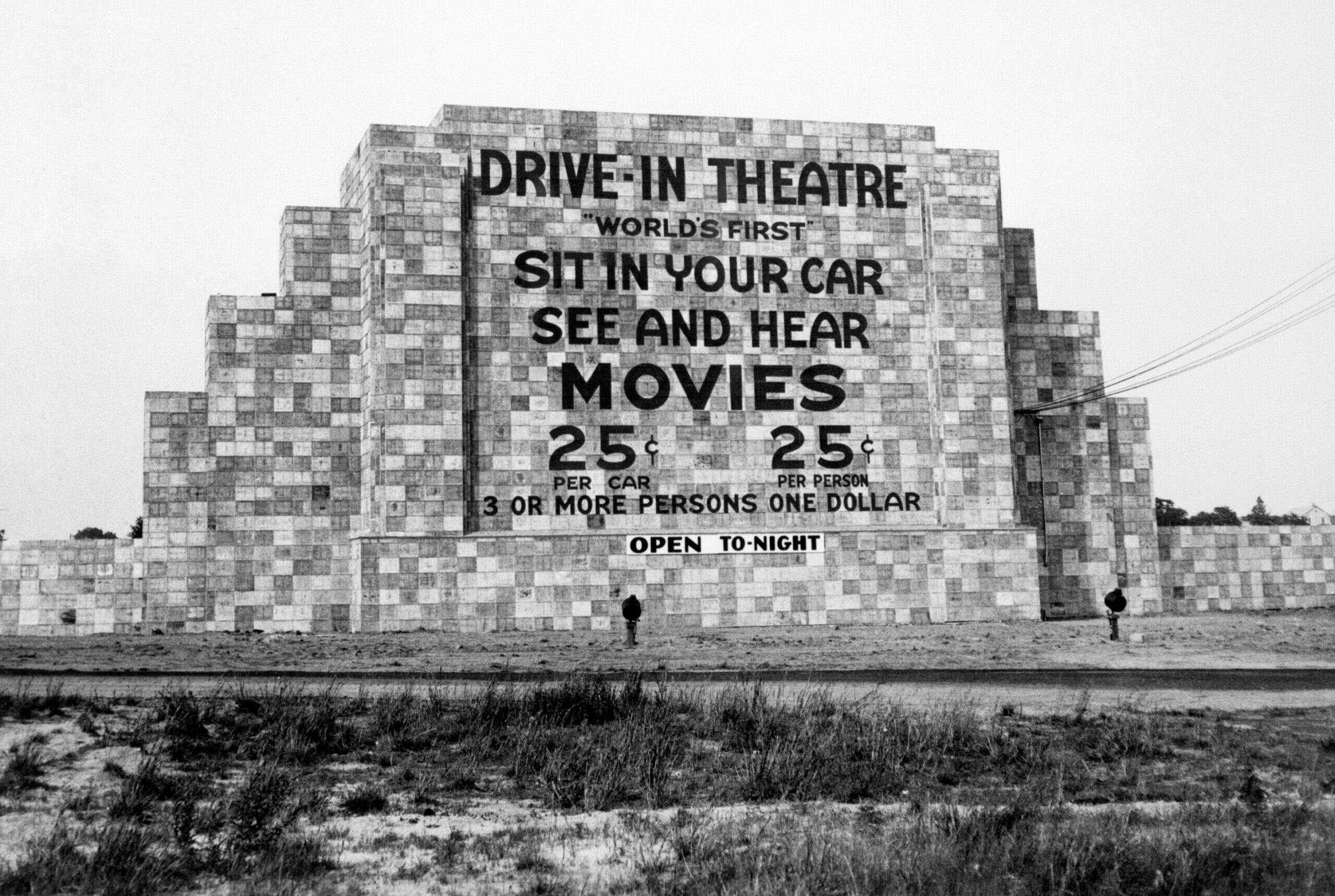 First drive-in theater Camden New Jersey pricing wall 1933