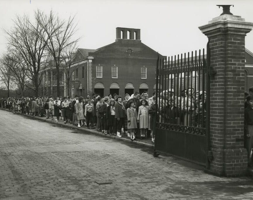 Visitors waiting to enter Greenfield Village, circa 1960
