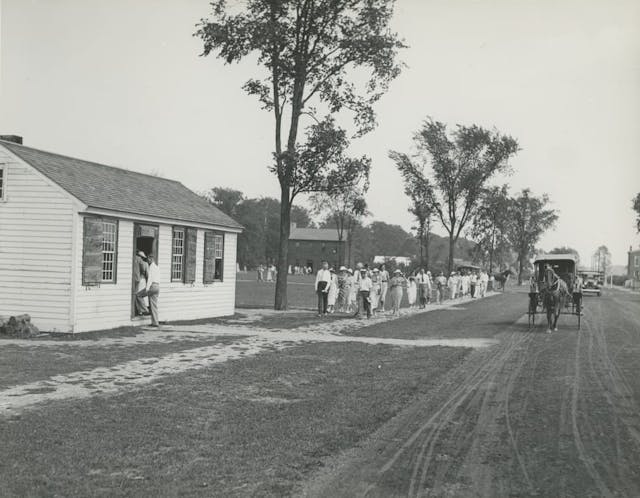 THF136542 / Visitors outside Phoenixville Post Office in Greenfield Village, August 1934