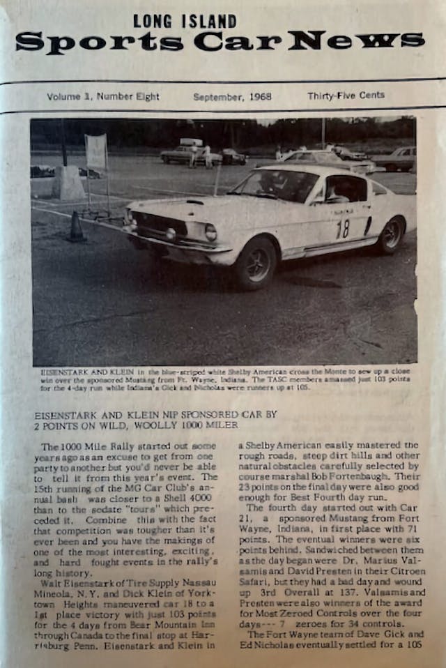 Shelby wins 1968 MG 1000 Rally