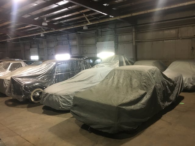 warehouse storage cars under cover
