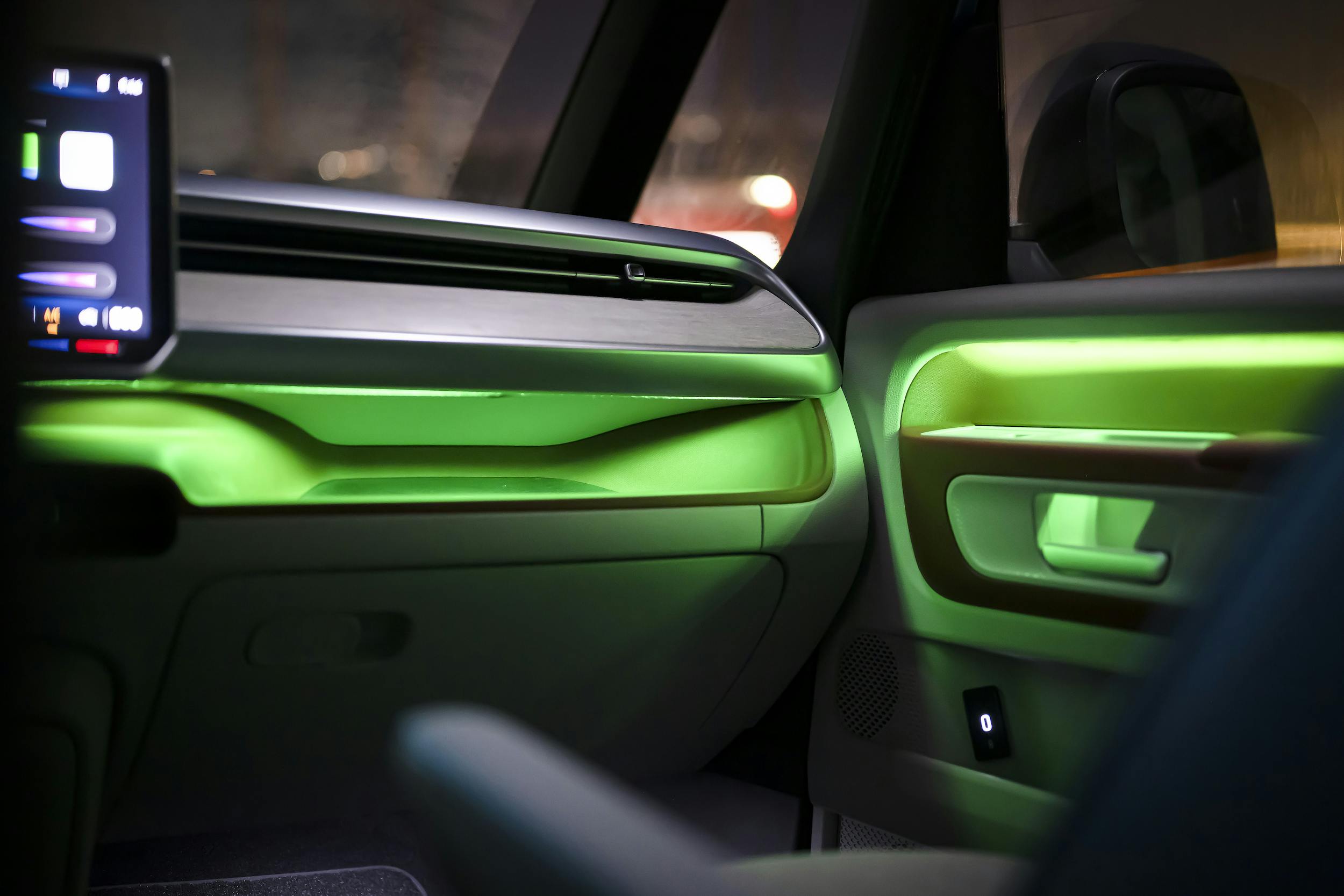 2024 VW ID Buzz Three Row Van interior mood lighting green