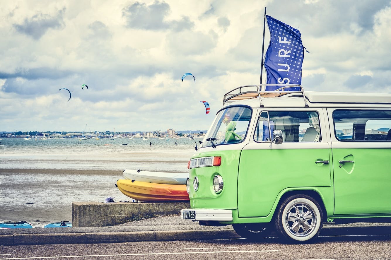 Classic Volkswagen Bulli pop-top camper van built up to life size