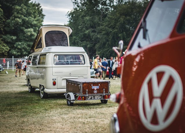 VW Microbus camper van rear trailer