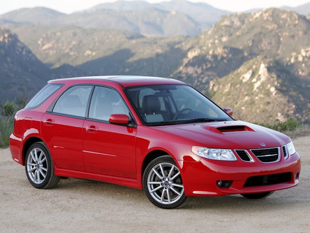 2005 Saab 9-2x red front three quarter