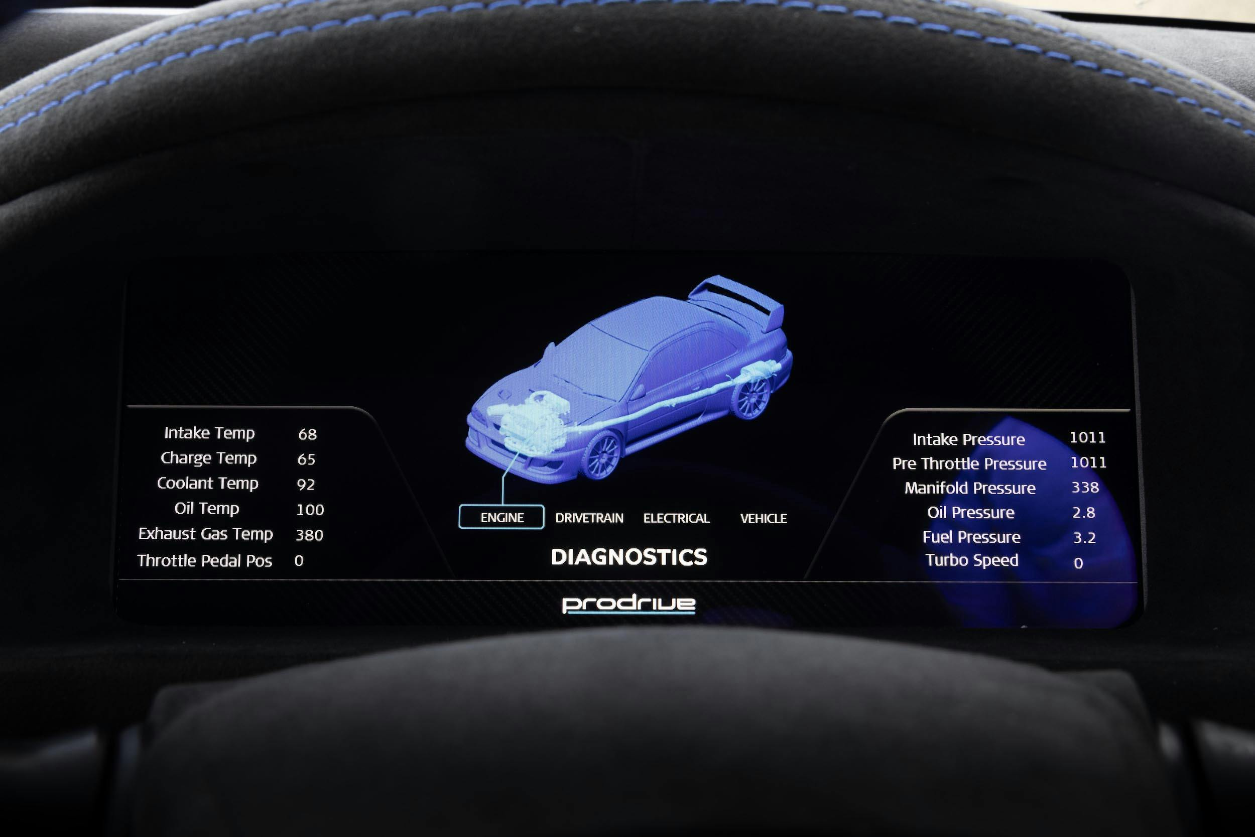 P25 Subaru Prodrive interior diagnostics display
