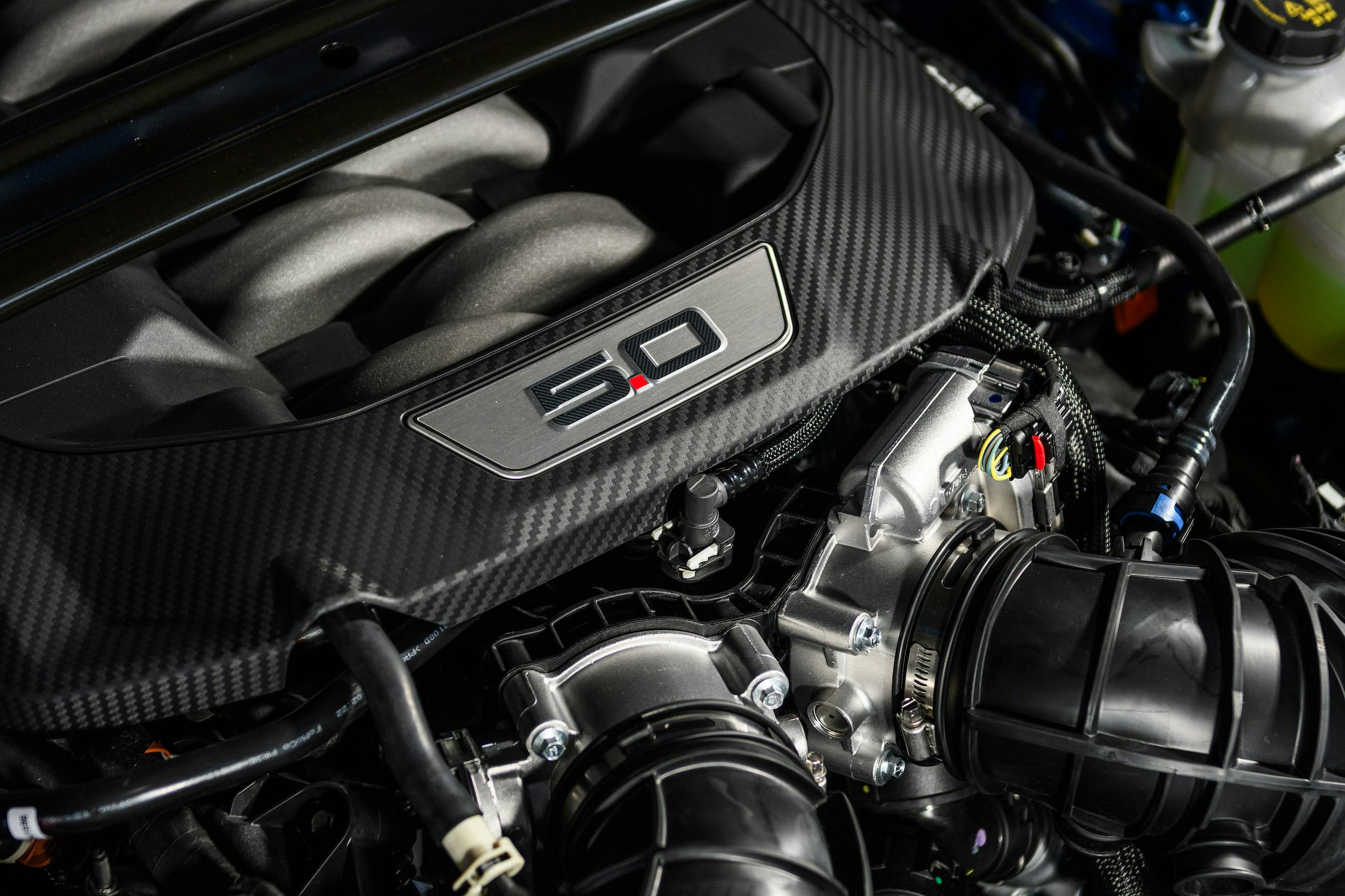 2024 Ford Mustang GT Blue engine closeup