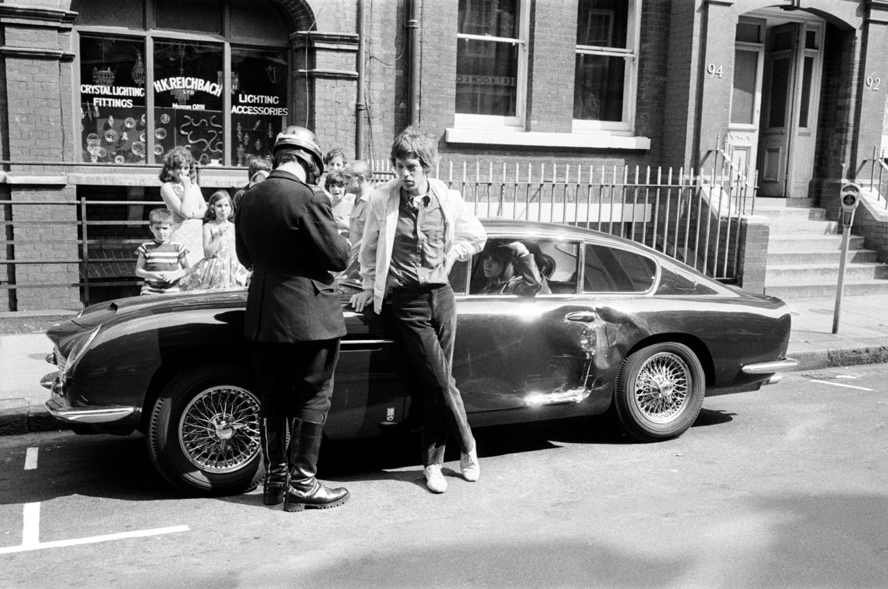 1966 Mick Jagger midnight blue Aston Martin DB6 accident