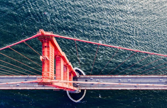 open road SF golden gate bridge aerial