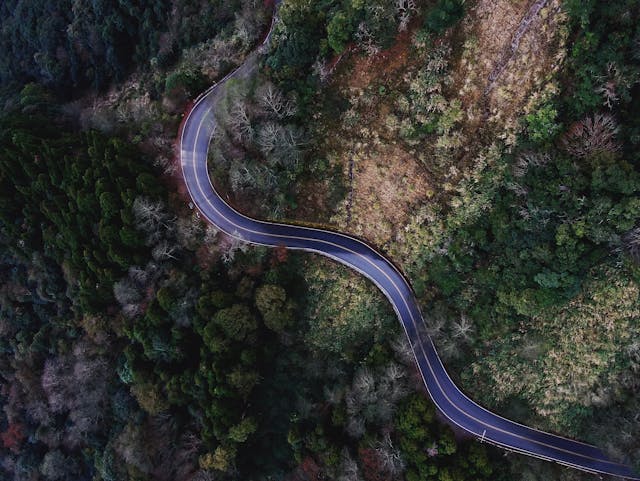 open road mountain edge winding road