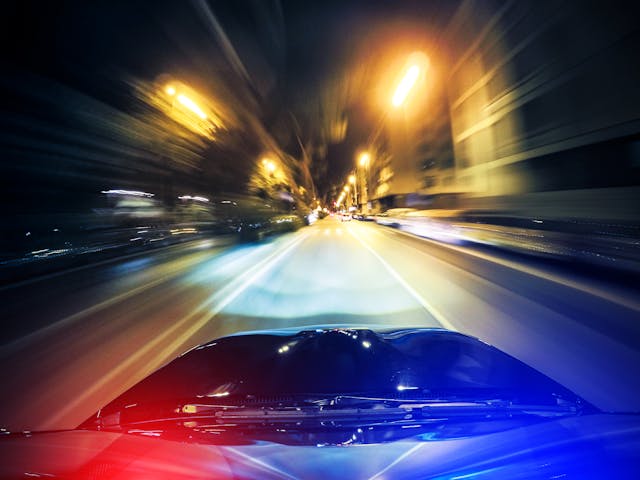 Night ride lights on police car