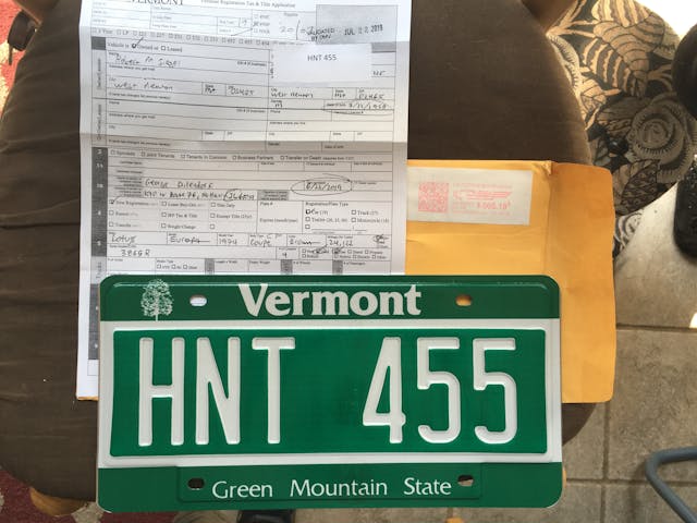 Vermont plate paperwork