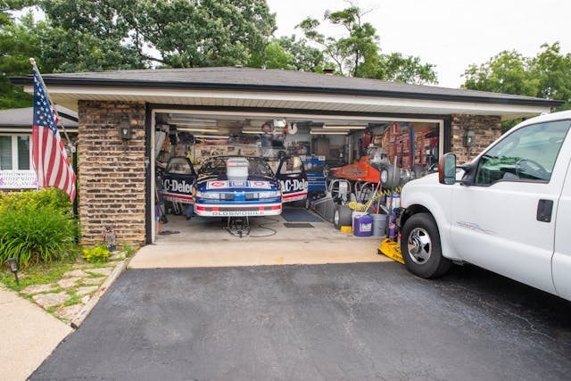 Kevin Lawrence drag racing car in garage