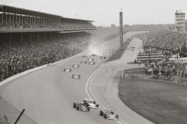 Race Cars Spinning out of Control 1973 Indy 500