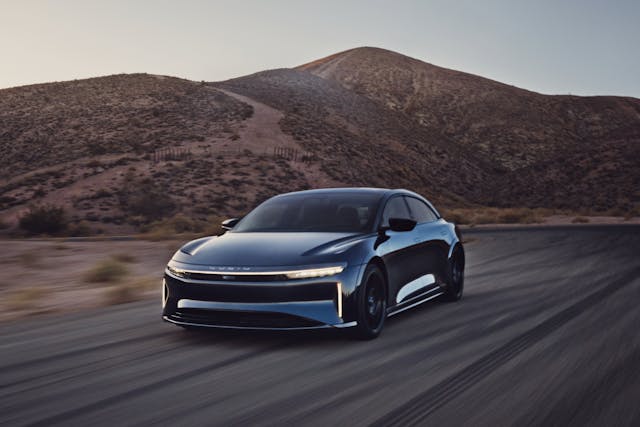 2023 Lucid Air Sapphire front three quarter action