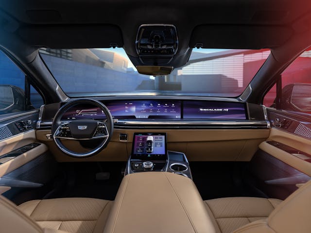 The interior dash of the 2025 Cadillac Escalade is full