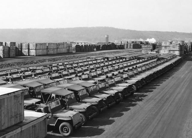 1946 Belle Mead New Jersey Jeeps at Army depot ready for sale after war