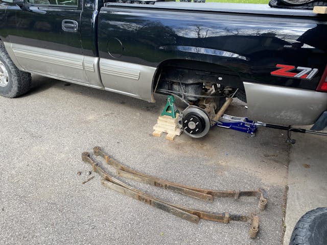 Chevrolet silverado rear on jackstands cribbing