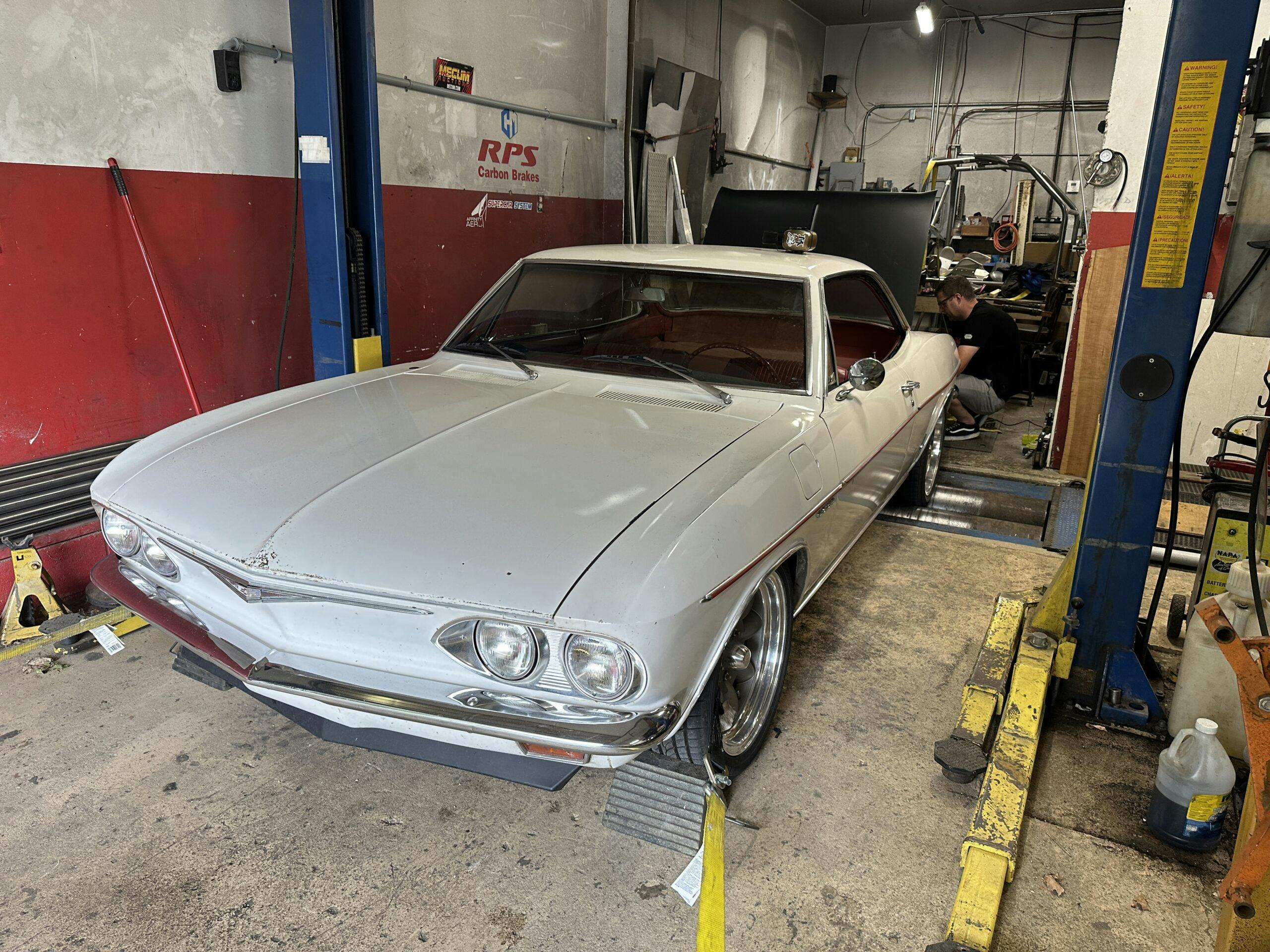 Corvair strapped on dyno front