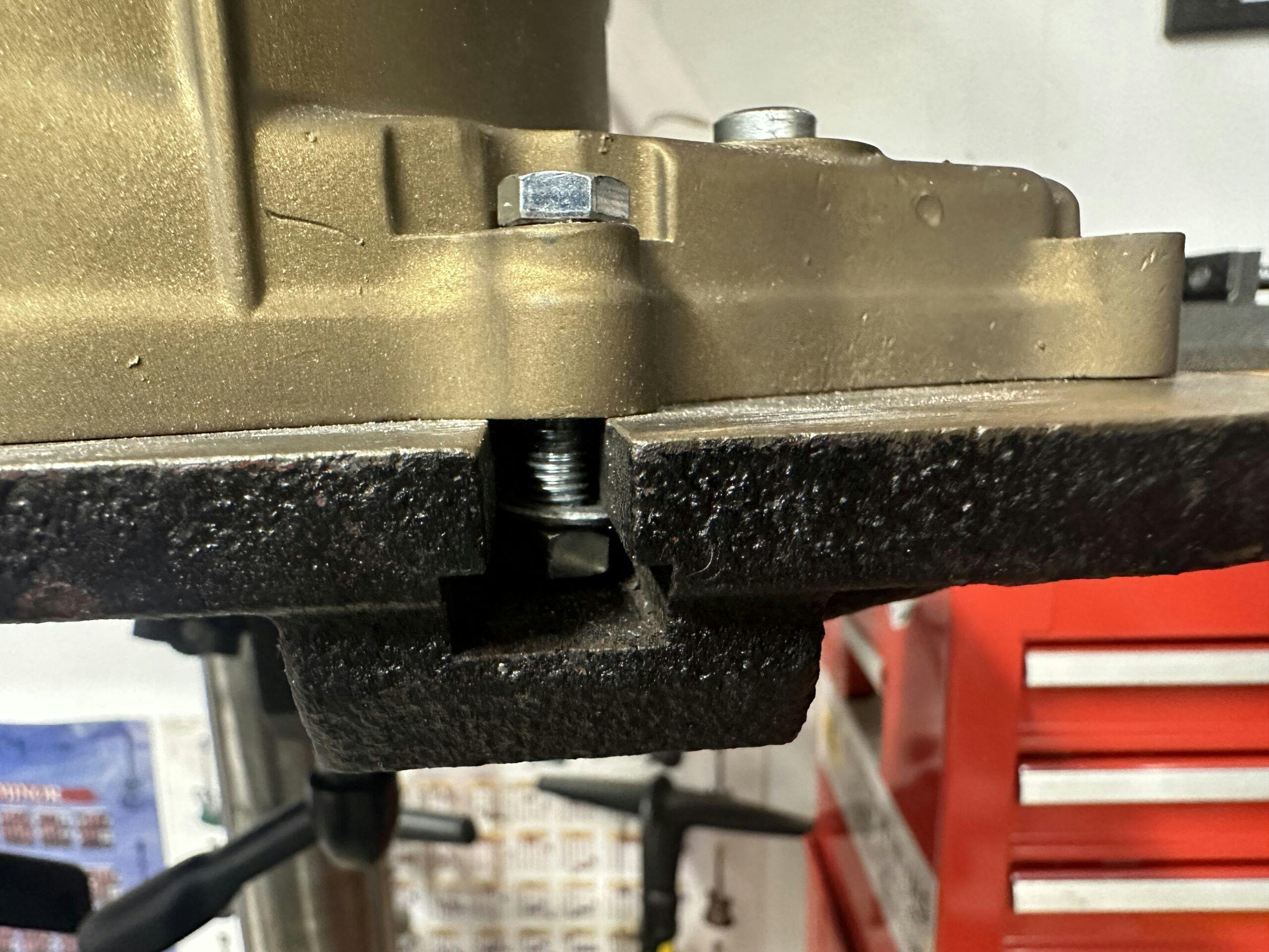 hardware holding honda case cover to drill press table