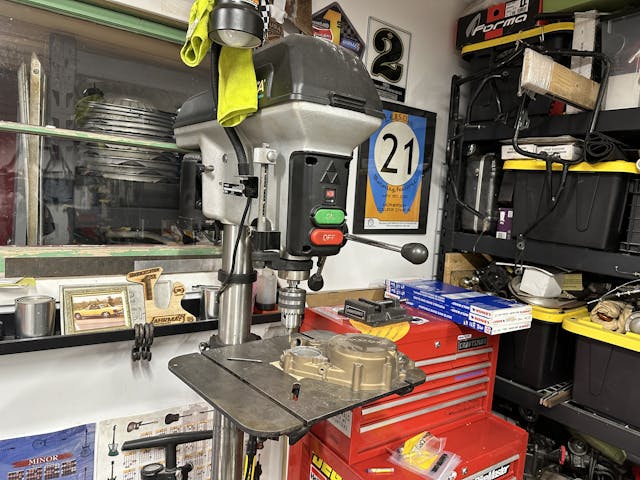 drill press setup in Kyle's garage