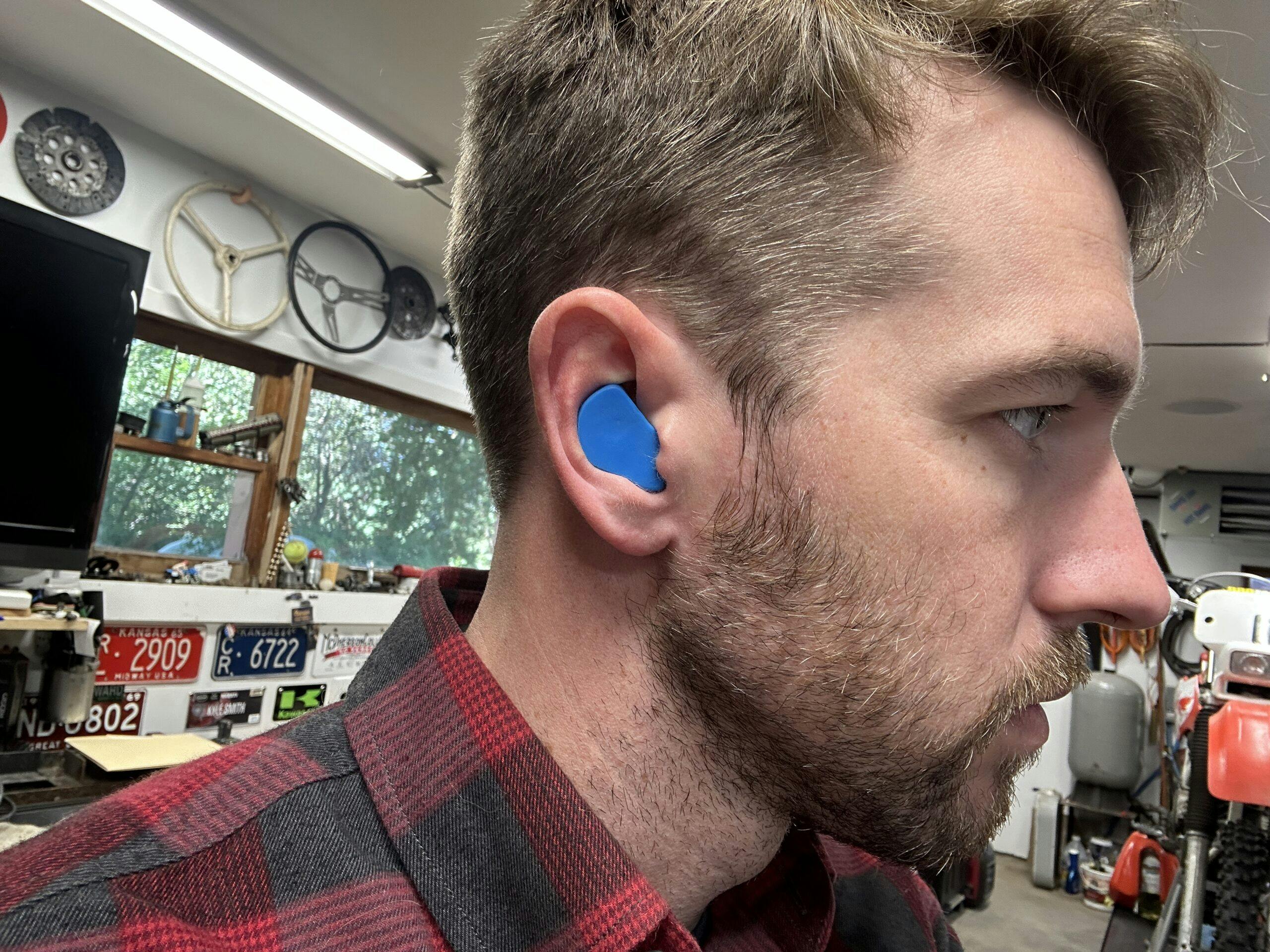 Custom ear plugs in Kyle's ears