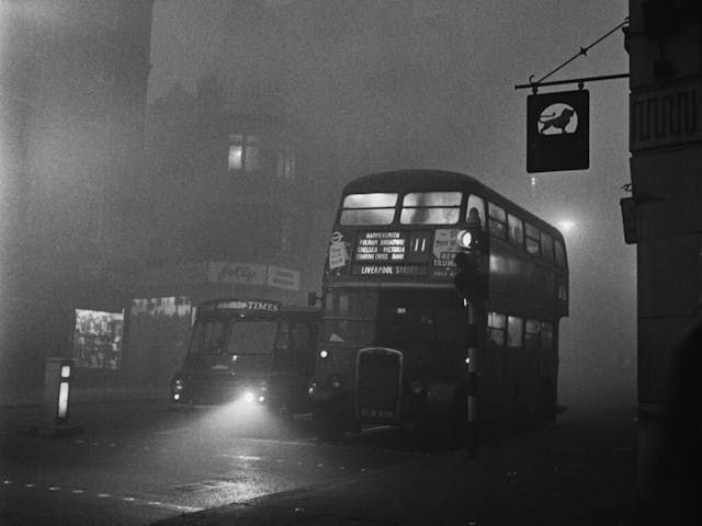 Bus Traffic In Foggy London