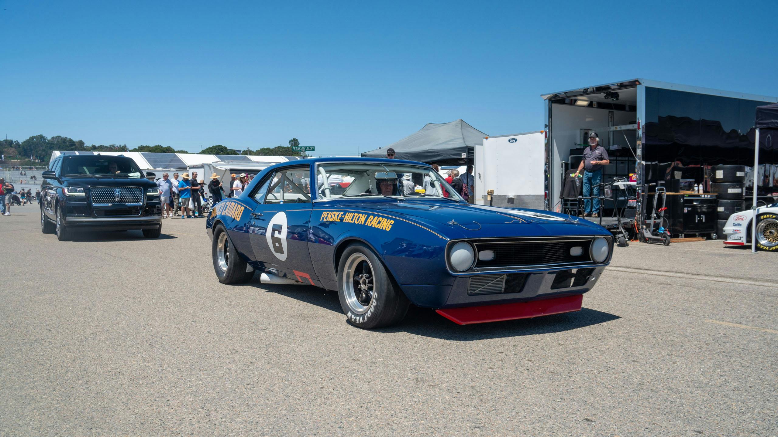 Monterey Historics 1966–72 Historic Trans Am Penske Camaro headed to grid