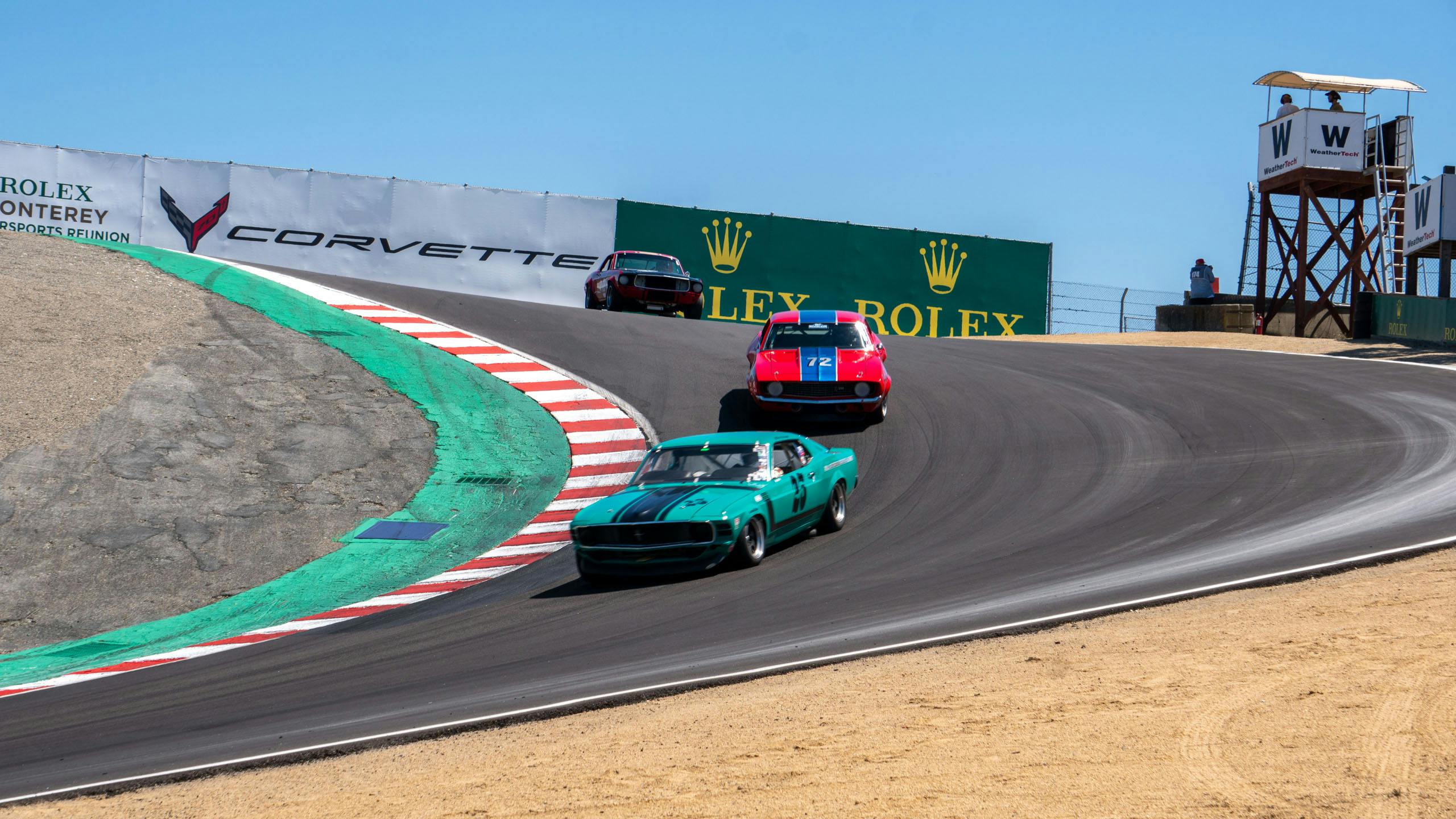 Monterey Historics 1966–72 Historic Trans Am Mustang and Camaro through corkscrew