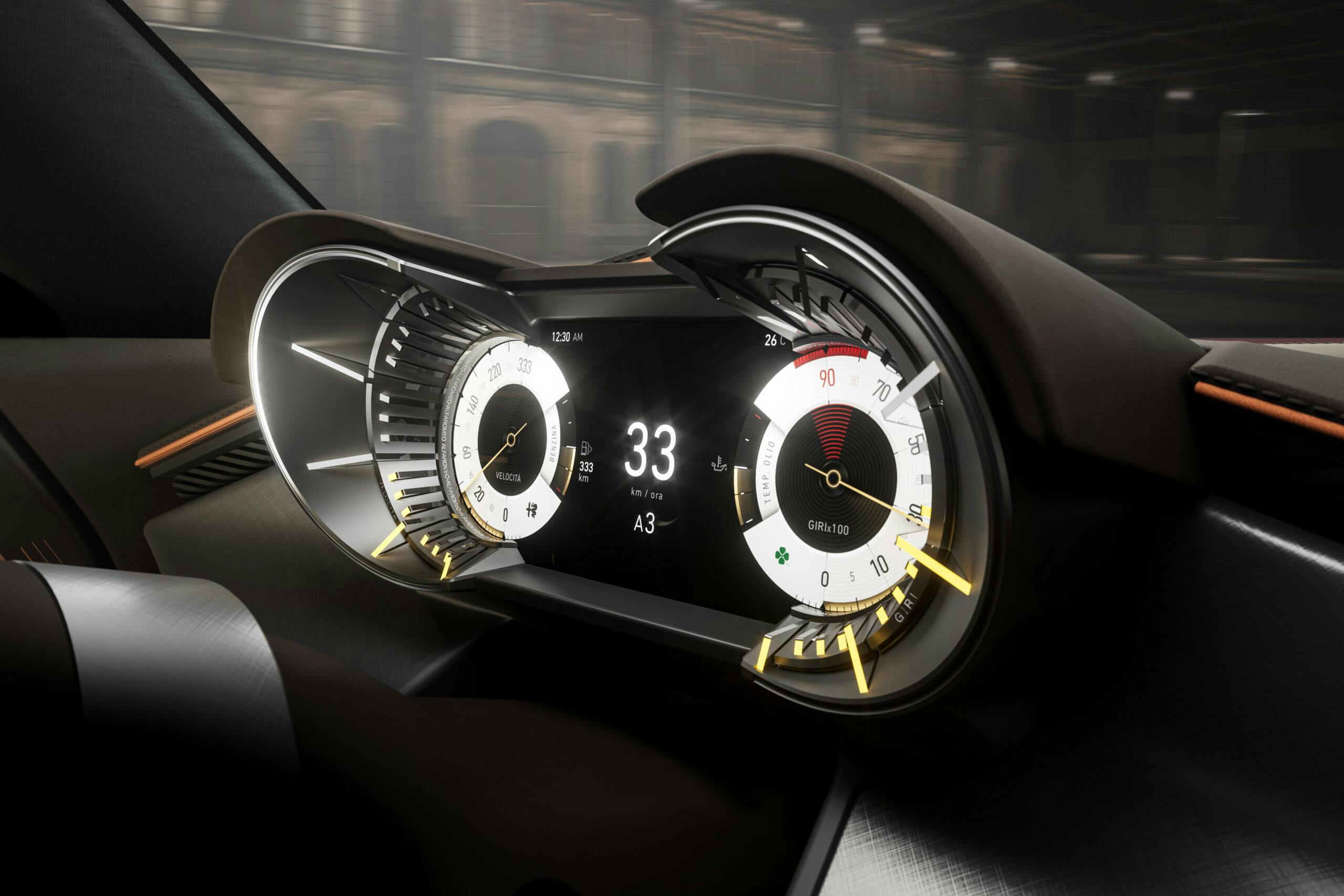 Alfa Romeo 33 stradale Supercar interior dash digital gauges