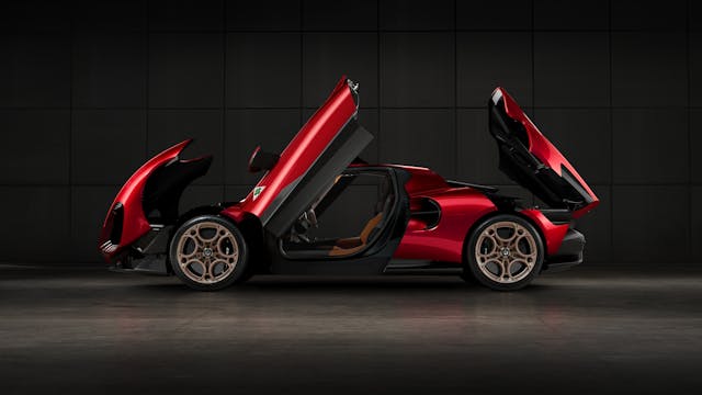Alfa Romeo Supercar side profile doors hoods open