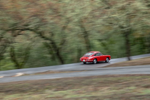 Oldest Porsche 911 restoration rear three quarter action wide
