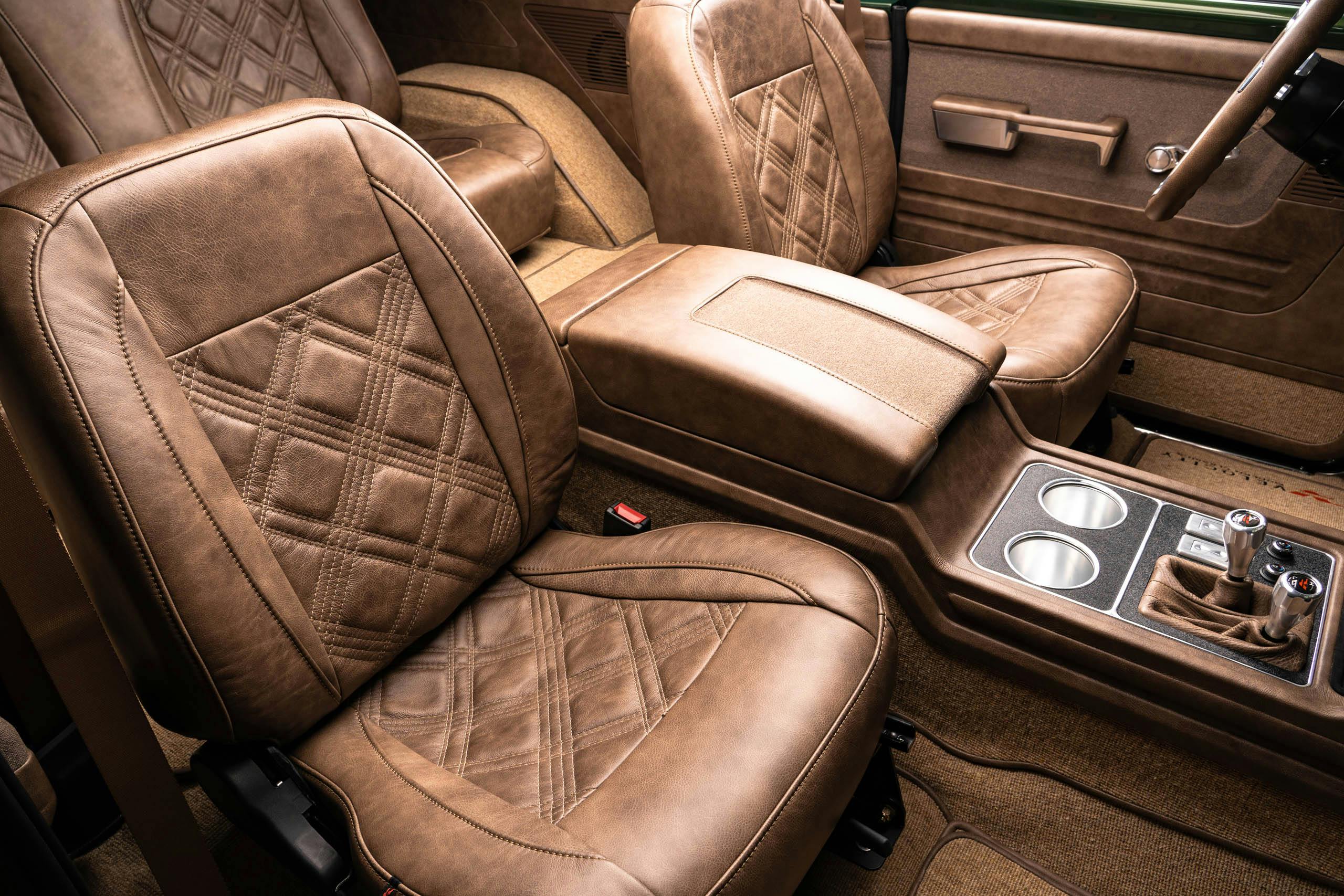 Velocity Modern Classics K5 Chevy Blazer restomod interior front seats from passenger's side