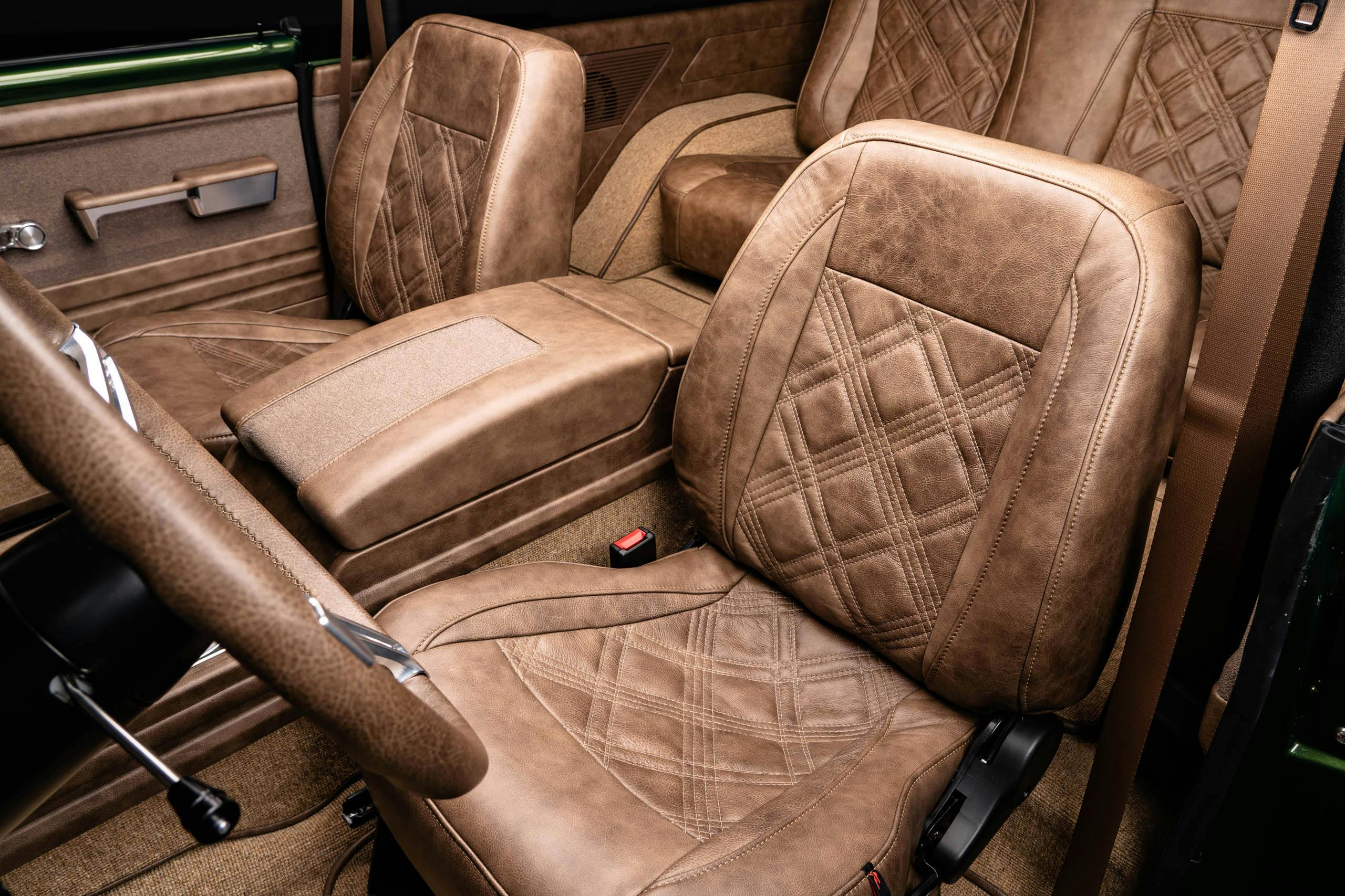 Velocity Modern Classics K5 Chevy Blazer restomod interior front seats from driver's side