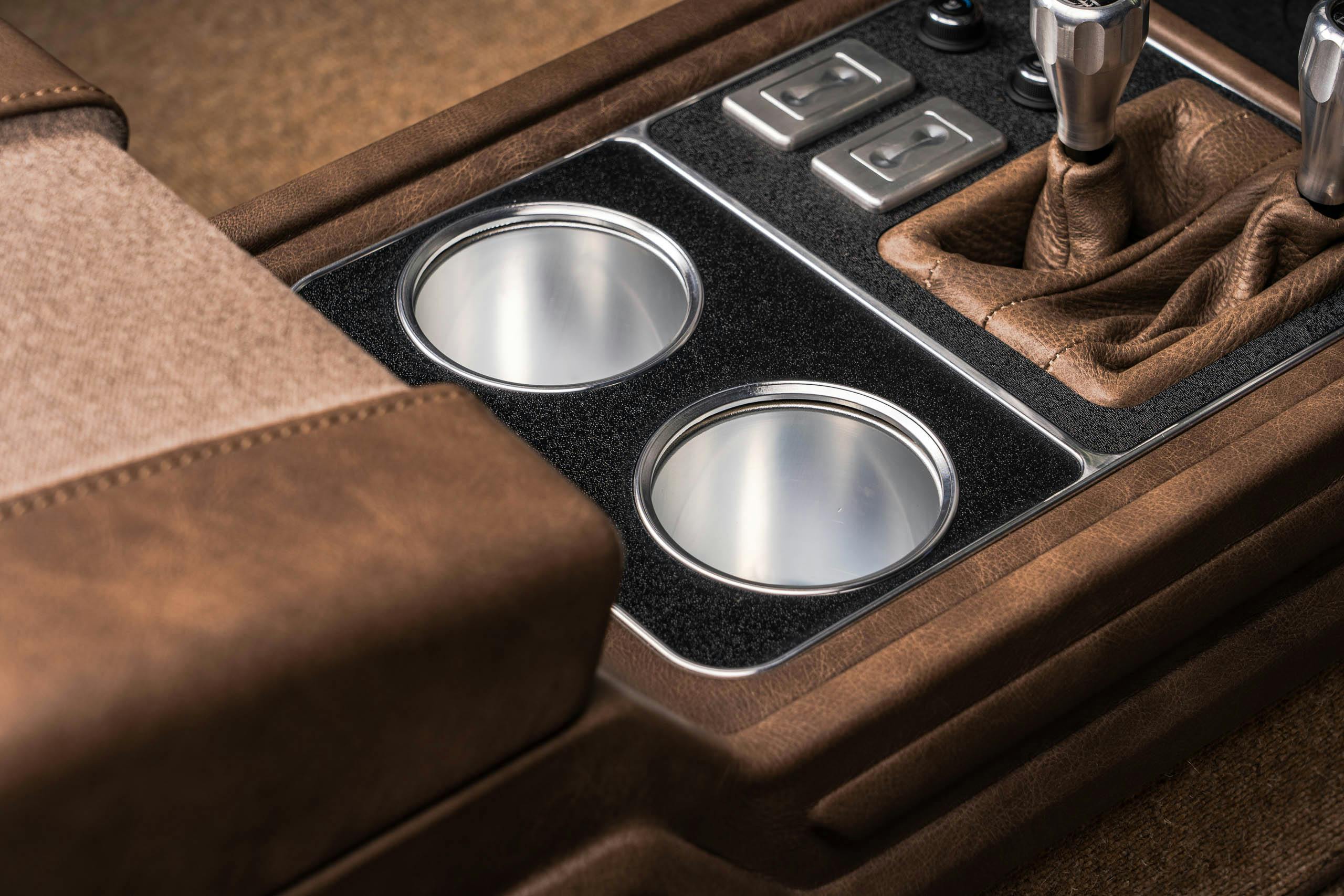 Velocity Modern Classics K5 Chevy Blazer restomod interior center console detail cup holders