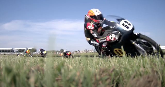 2023 Goodwood Vintage Motorcycle Racing low angle lean action