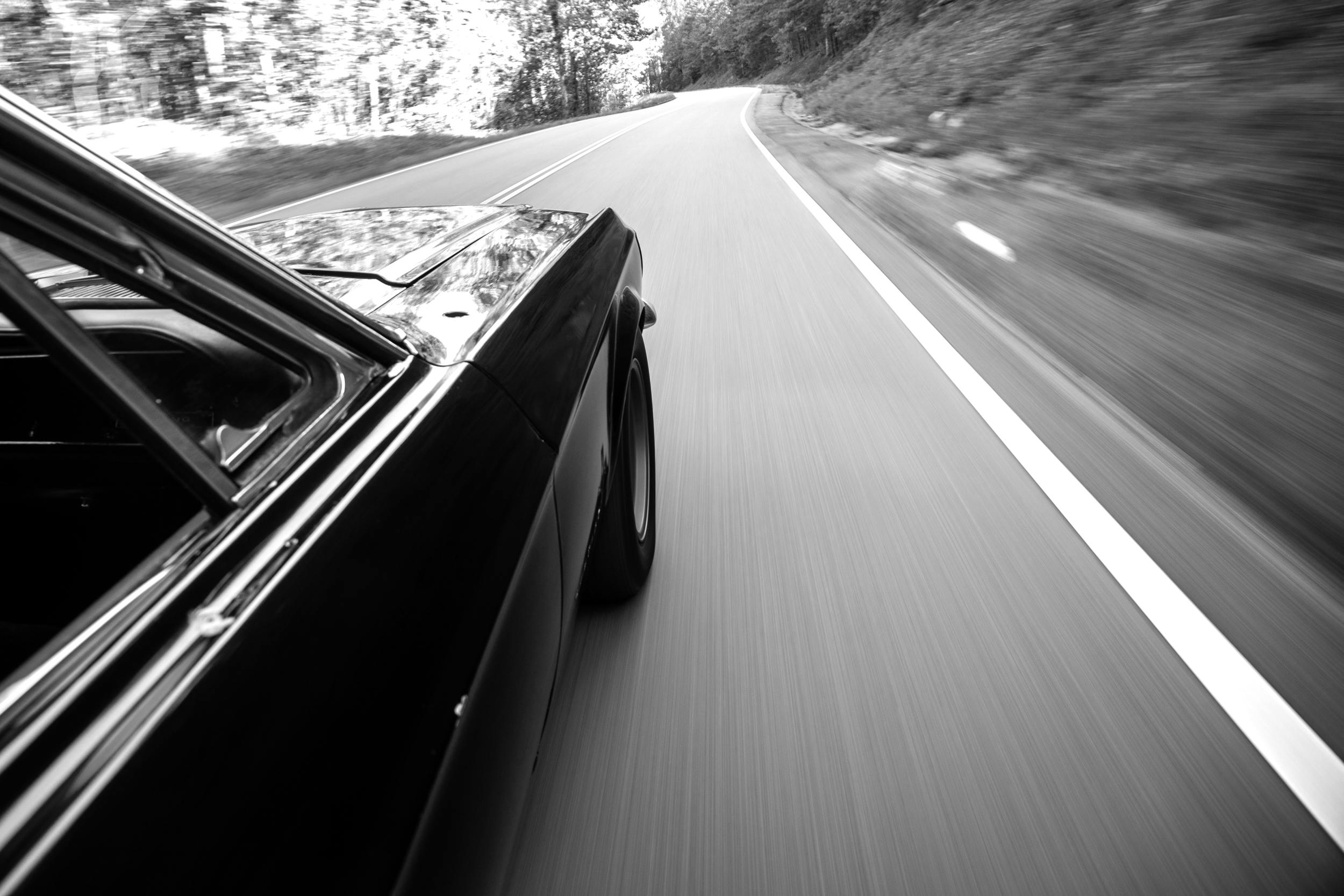 Crustang Ford Mustang Patina car action driving black white