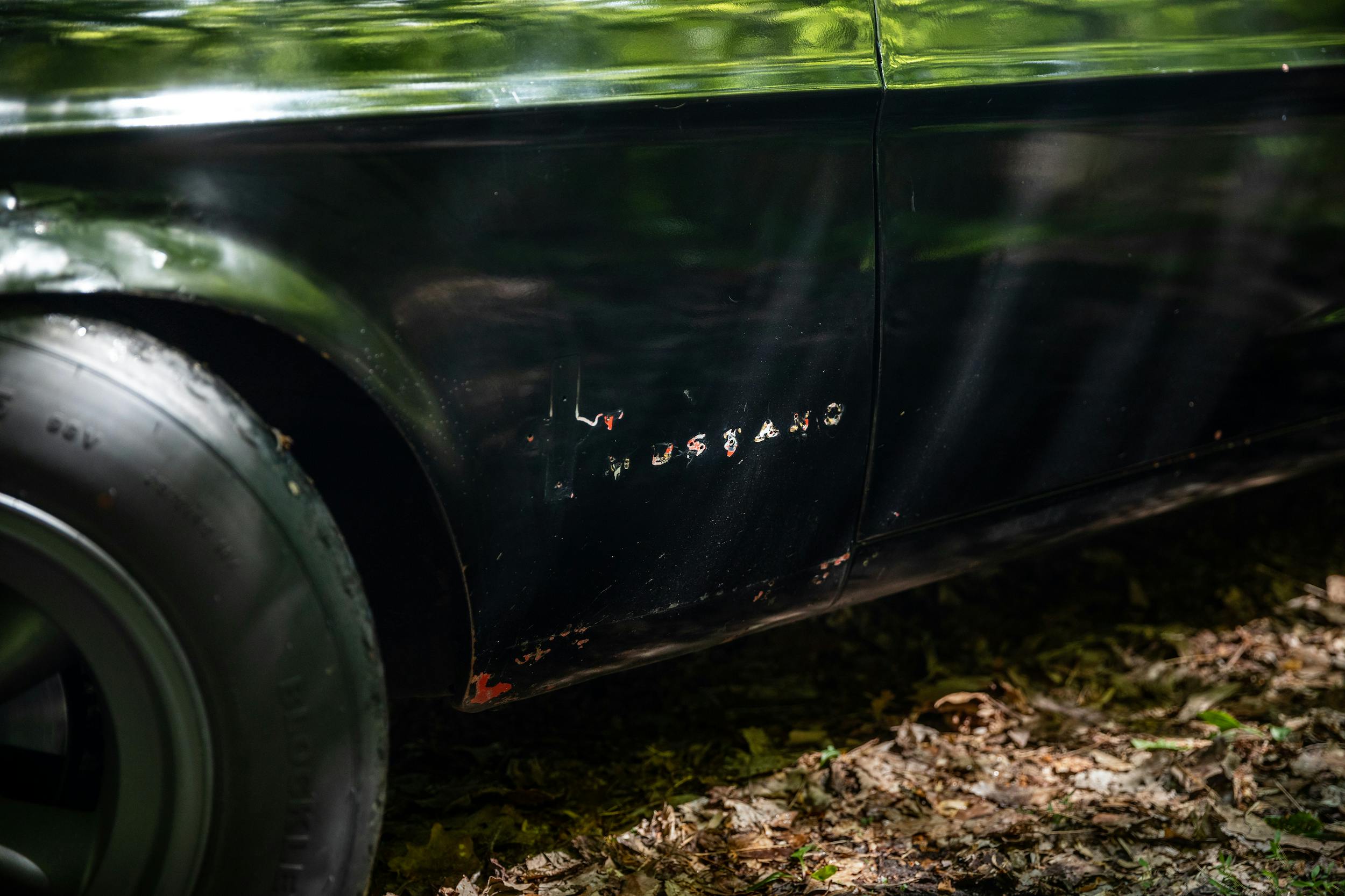 Crustang Ford Mustang Patina car missing badge lettering