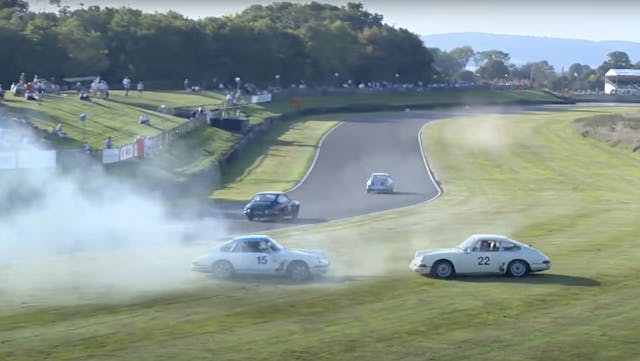 Goodwood Fordwater Trophy Porsche 911 vintage race spinout action