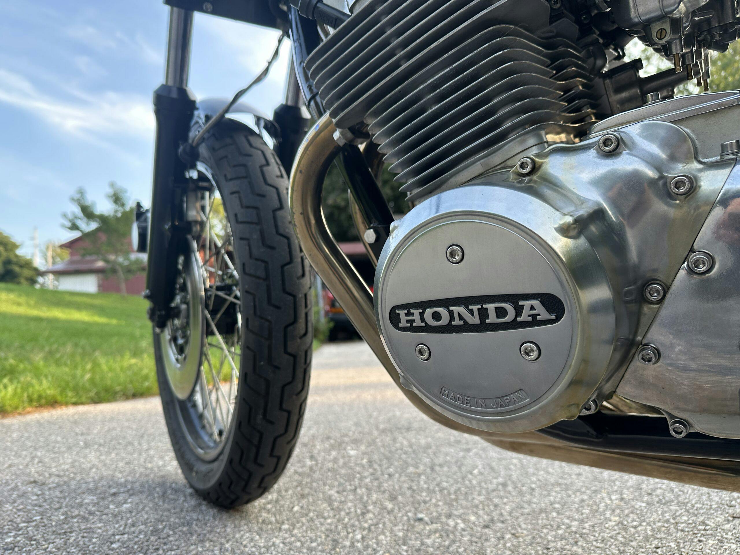 Honda CB750 cafe left engine cover and front wheel