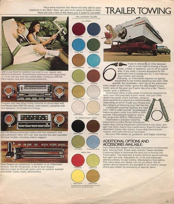 1974 Oldsmobile Toronado Brougham options brochure