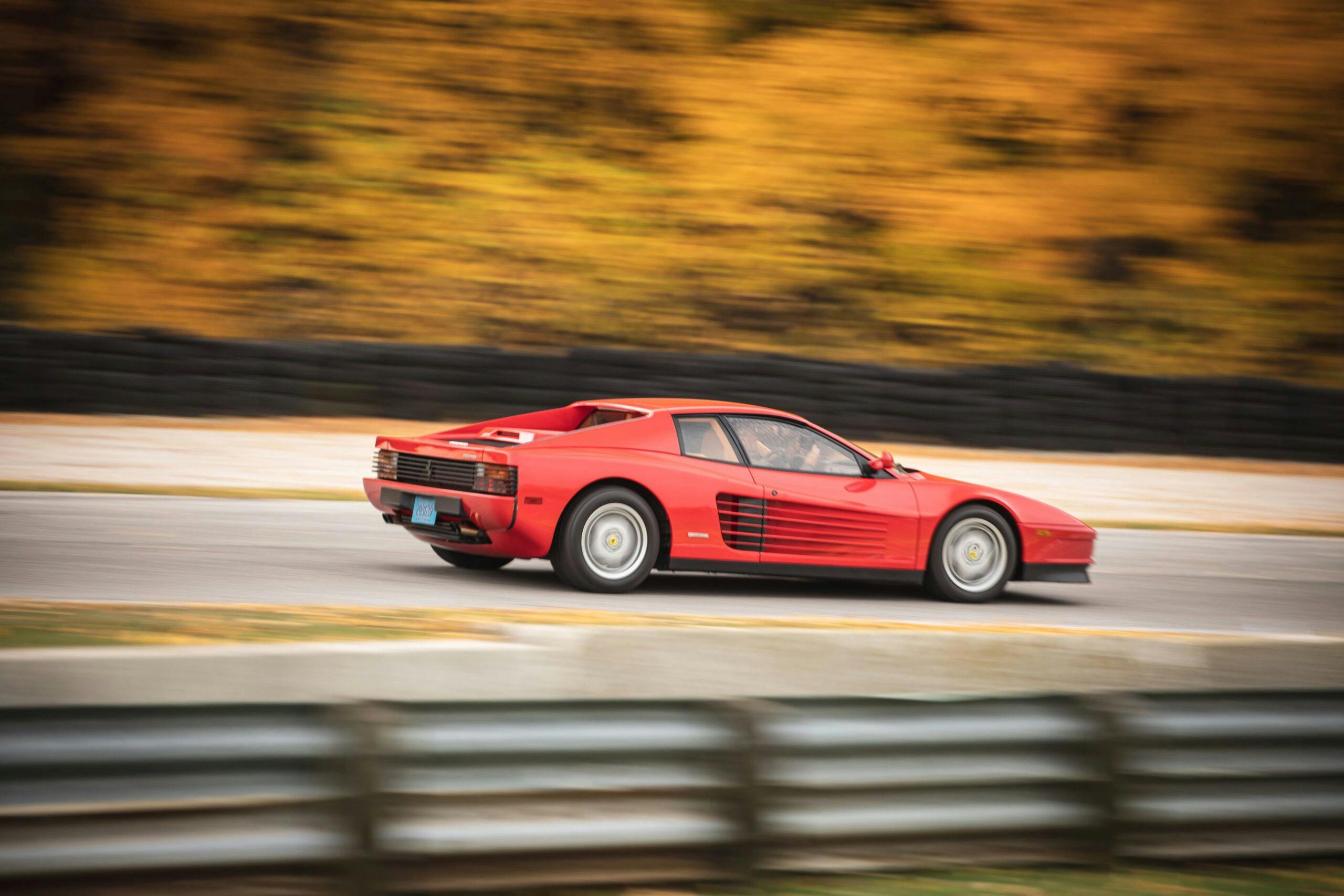 Ferrari Testarossa rear three quarter track action