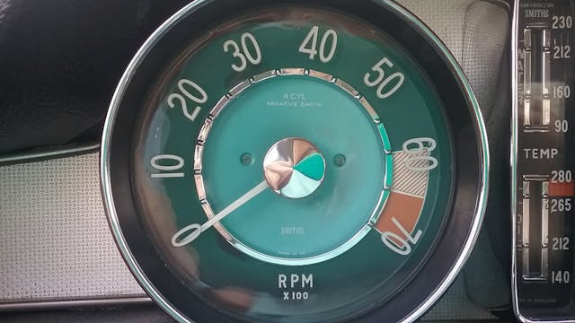 1967 Volvo 1800S green tachometer gauge