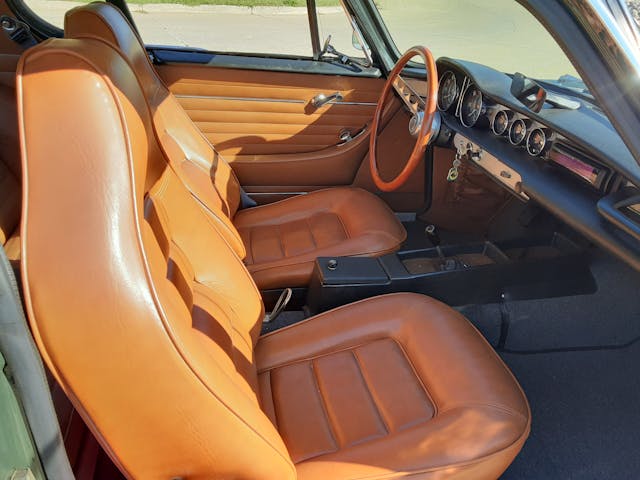 1967 Volvo 1800S custom saddle tan leather seats from 1972 